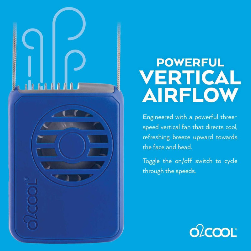 O2COOL Rechargeable Deluxe Necklace Fan with USB Cord Blue
