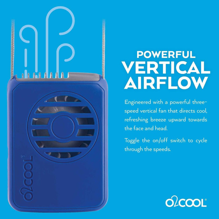 O2COOL Rechargeable Deluxe Necklace Fan with USB Cord Blue