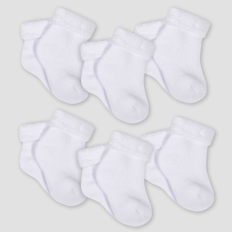Gerber Baby 6pk Wiggle-Proof Socks - White 0-6M