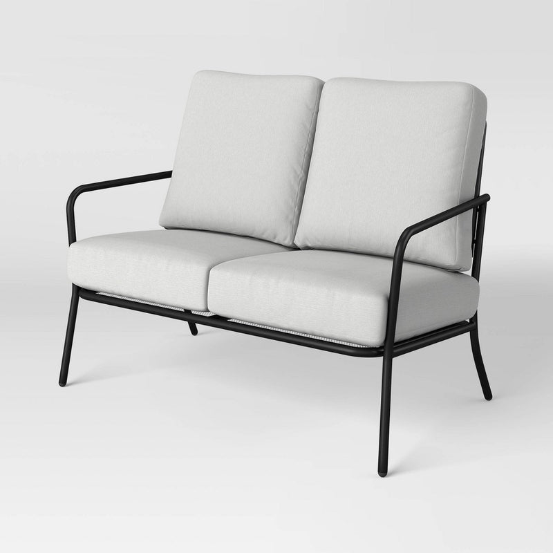 Metal Mesh Loveseat with Double Cushions Black/Gray - Room Essentials: Steel Frame, Water-Repellent, Rust-Resistant (LOCAL PICKUP ONLY)