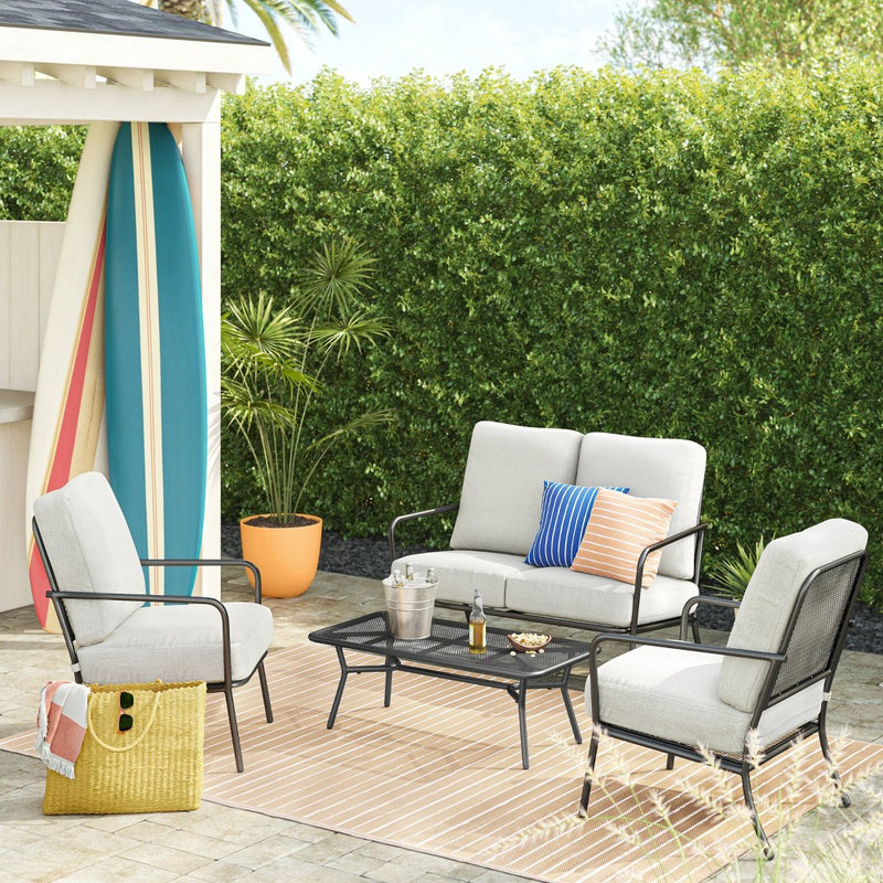 Metal Mesh Loveseat with Double Cushions Black/Gray - Room Essentials: Steel Frame, Water-Repellent, Rust-Resistant (LOCAL PICKUP ONLY)