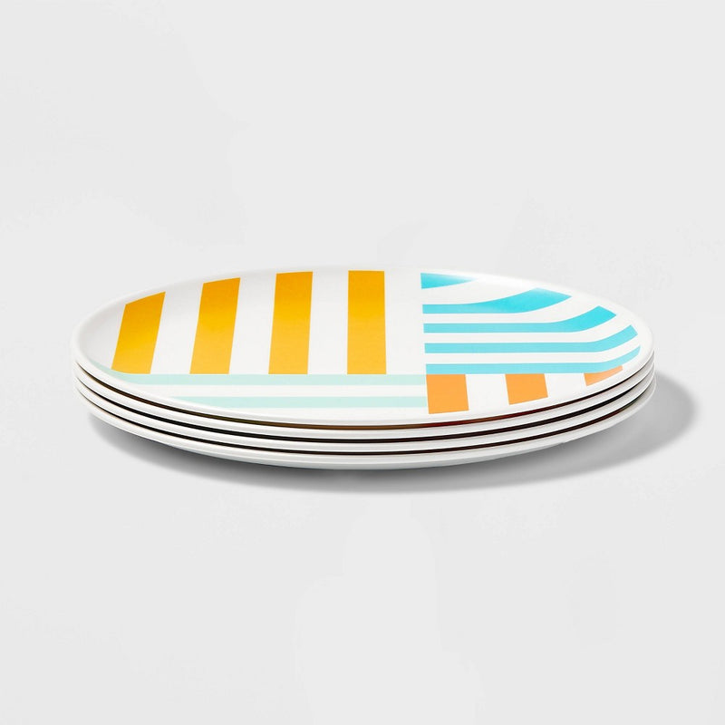 4pk Multi Striped Dinner Plates - Sun Squad