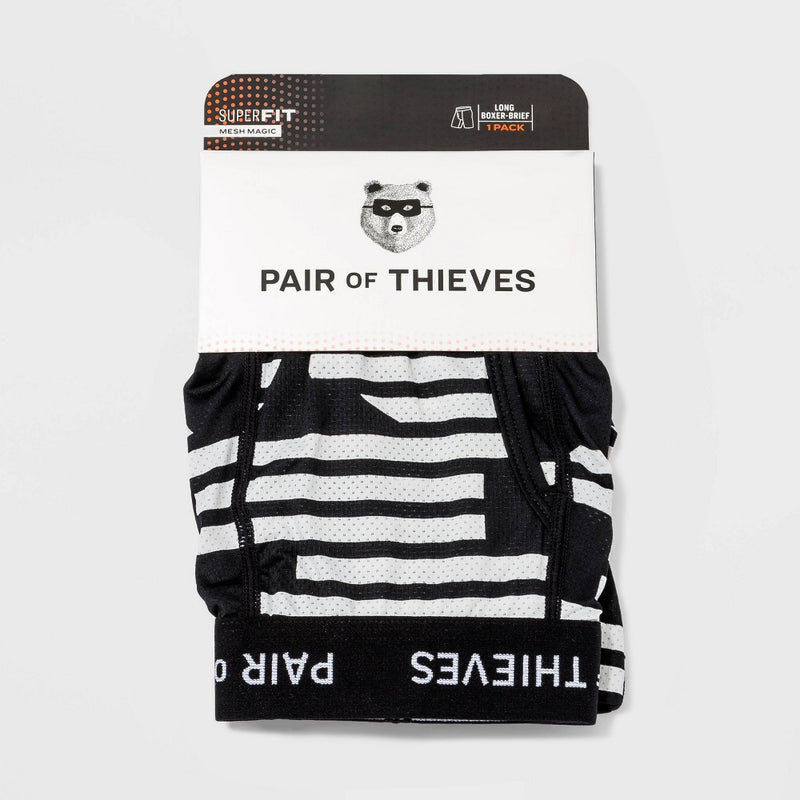 Pair of Thieves Men's Super Fit Long Leg Striped Boxer Briefs - Black XL: Comfortable, Lightweight, Stretch, Opaque, Machine Washable