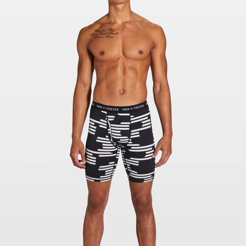 Pair of Thieves Men's Super Fit Long Leg Striped Boxer Briefs - Black XL: Comfortable, Lightweight, Stretch, Opaque, Machine Washable