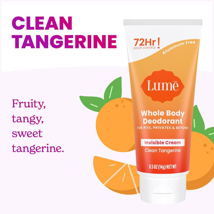 Lume Whole Body Women's Deodorant - Mini Invisible Cream Tube - Aluminum Free - Clean Tangerine Scent - Trial Size - 0.5oz