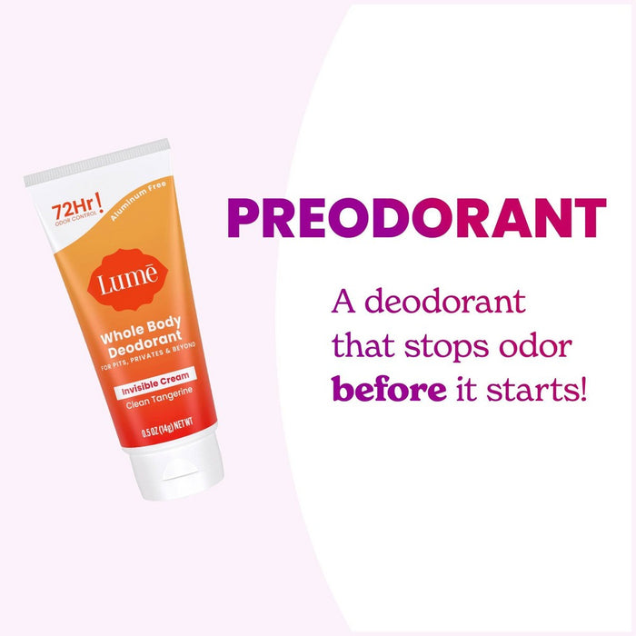 Lume Whole Body Women's Deodorant - Mini Invisible Cream Tube - Aluminum Free - Clean Tangerine Scent - Trial Size - 0.5oz