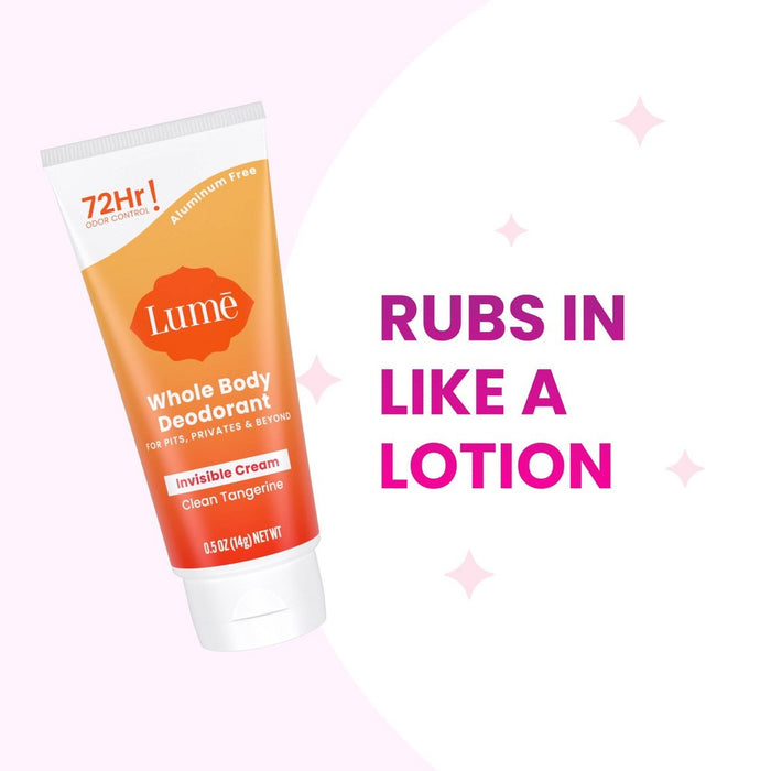 Lume Whole Body Women's Deodorant - Mini Invisible Cream Tube - Aluminum Free - Clean Tangerine Scent - Trial Size - 0.5oz