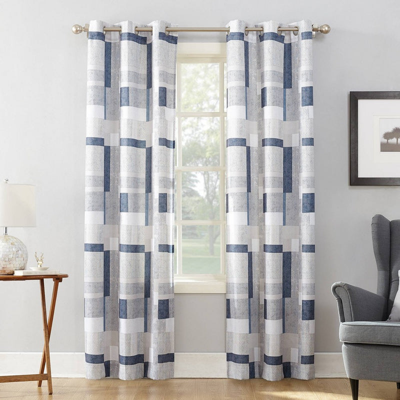 96"x40" Takumi Geometric Blocks Light Filtering Grommet Top Curtain Panel Navy - No. 918