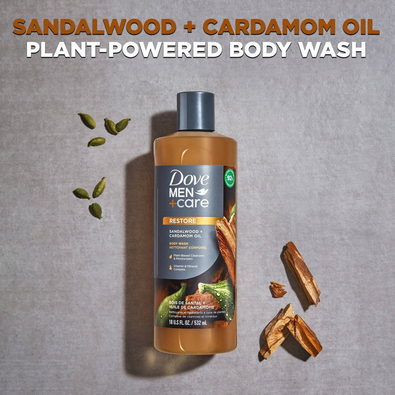 Dove Men+Care Restoring Sandalwood + Cardamom Oil Hydrating Body Wash - 18 fl oz