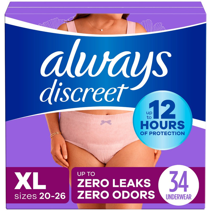 Always Discreet Adult Postpartum Incontinence Underwear for Women - Maximum Protection - XL - 34ct