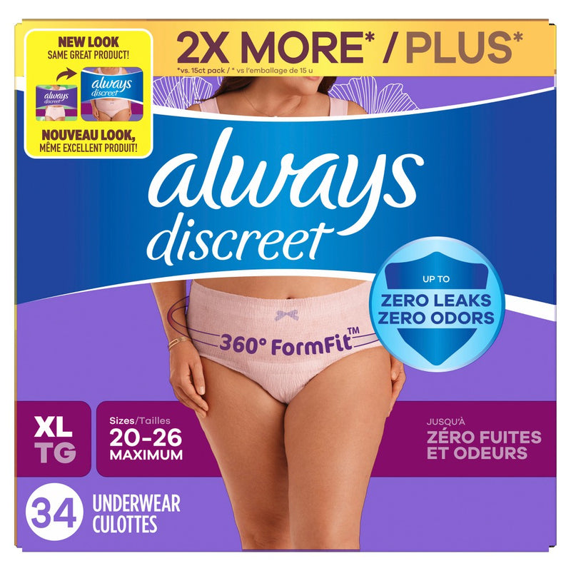 Always Discreet Adult Postpartum Incontinence Underwear for Women - Maximum Protection - XL - 34ct