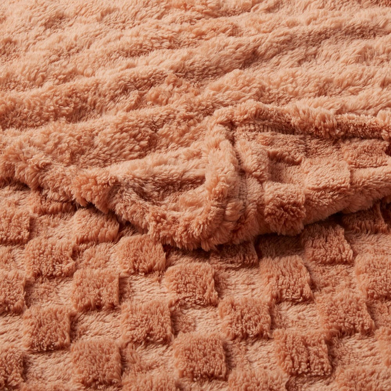 Full/Queen Checkered Faux Shearling Plush Blanket Rust - Room Essentials