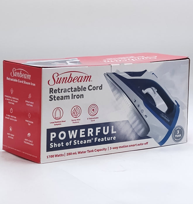 Sunbeam 1700W Steam Iron with Retractable Cord and Shot of Steam Feature