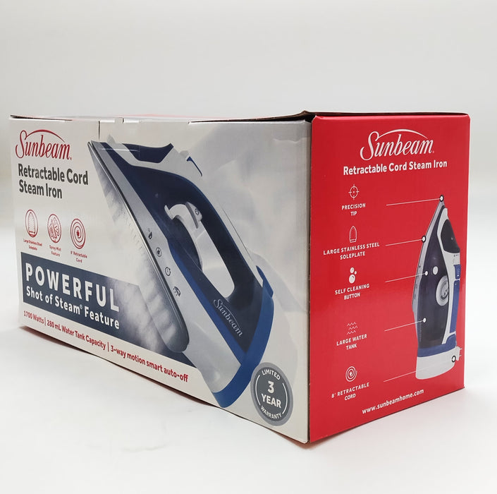 Sunbeam 1700W Steam Iron with Retractable Cord and Shot of Steam Feature