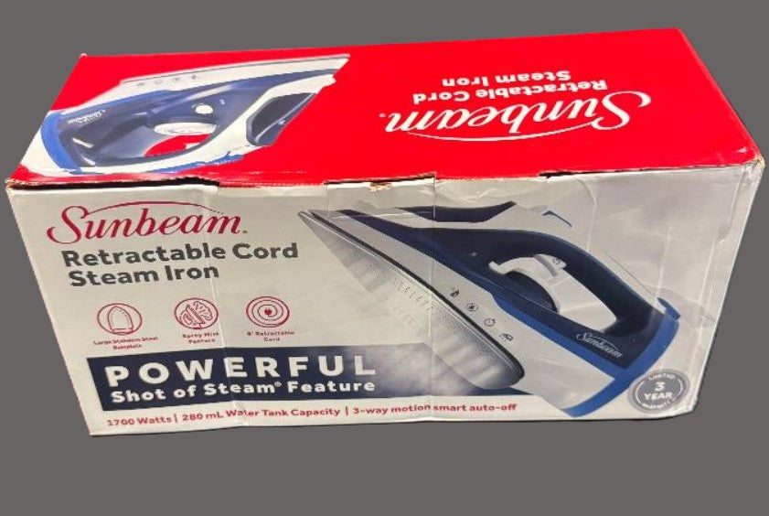 Sunbeam 1700W Steam Iron with Retractable Cord and Shot of Steam Feature