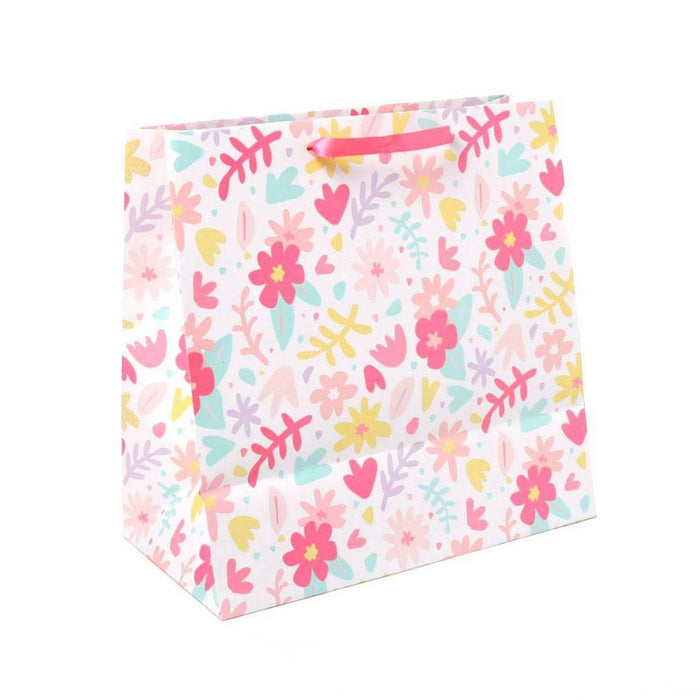 Square Floral Gift Bag with Glitter - Spritz