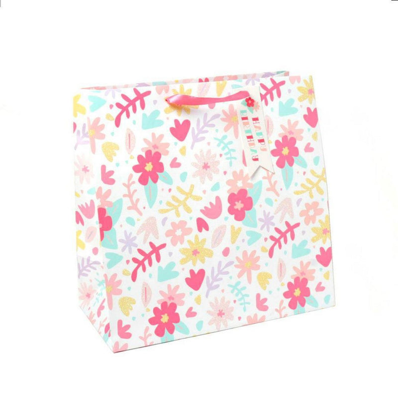 Square Floral Gift Bag with Glitter - Spritz