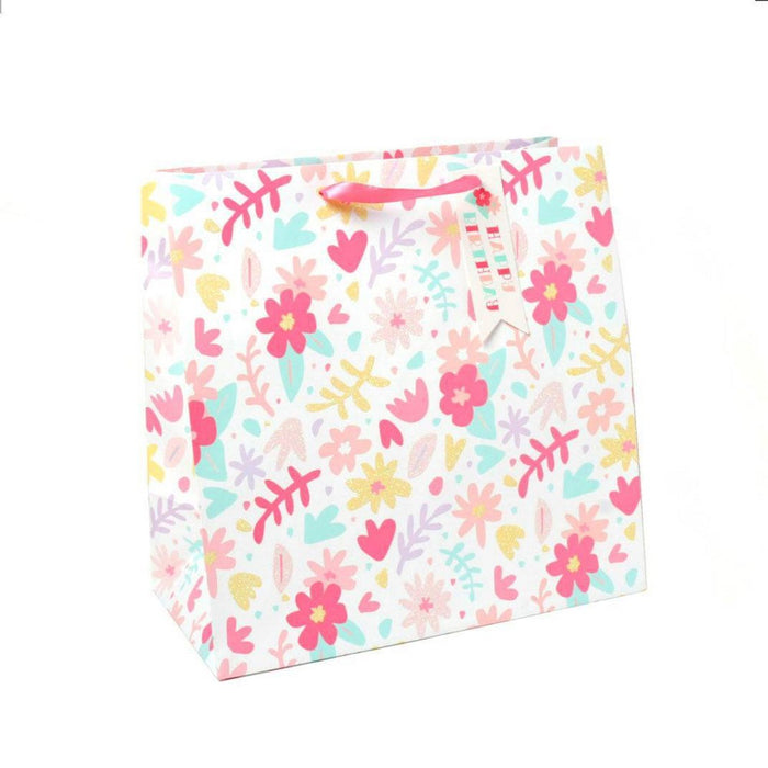 Square Floral Gift Bag with Glitter - Spritz