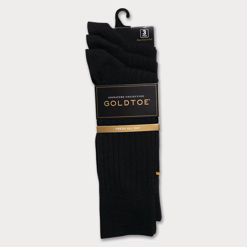 Signature Gold by GOLDTOE Men's Cotton Crew Dress Rib Socks 3pk - Black 6-12.5