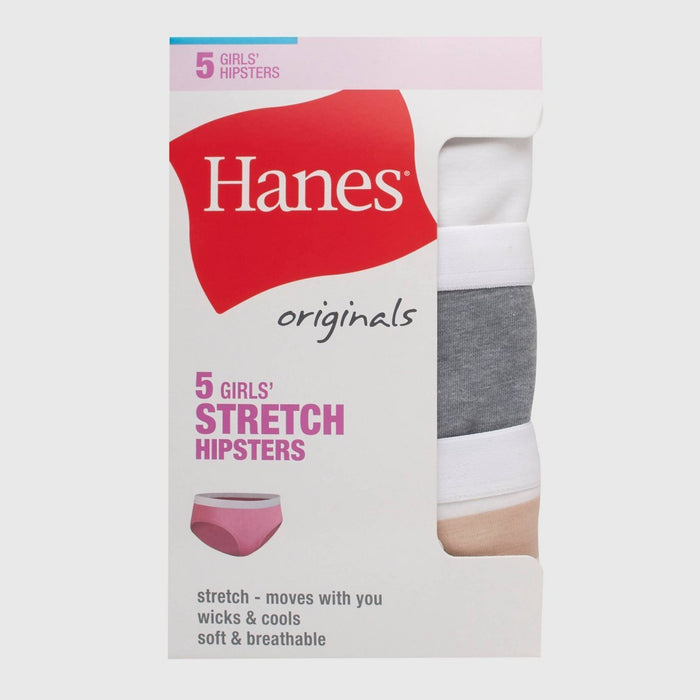 Hanes Girls' 5pk Originals Cotton Hipsters - Black/Beige/White 10