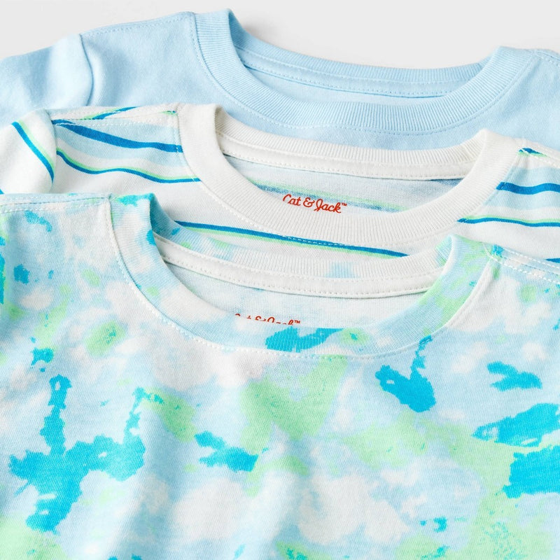 Toddler Boys' 3pk Short Sleeve Striped T-Shirt - Cat & Jack Cream/Green/Blue 4T