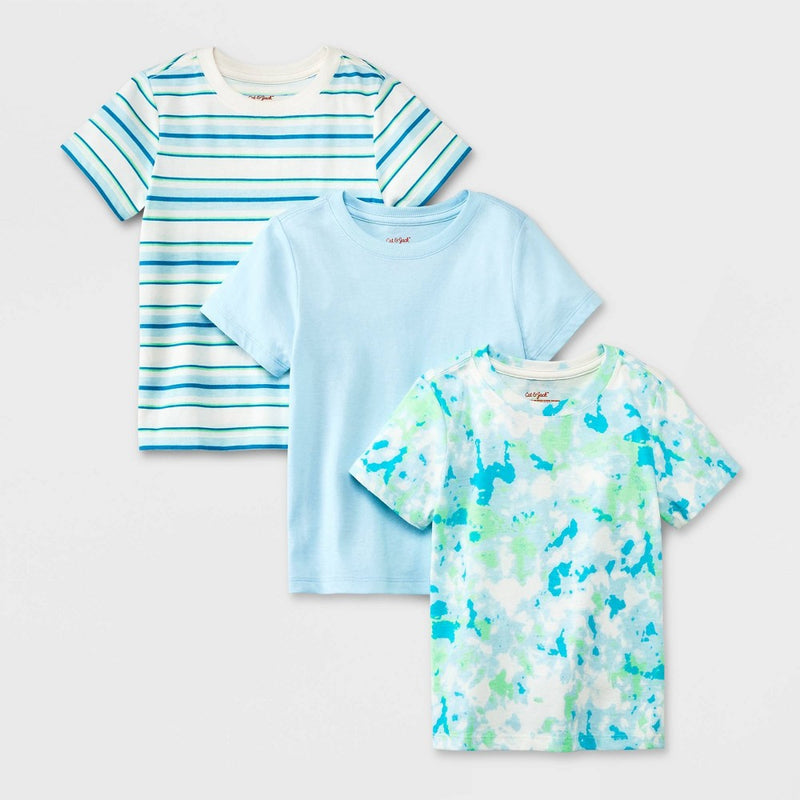 Toddler Boys' 3pk Short Sleeve Striped T-Shirt - Cat & Jack Cream/Green/Blue 4T