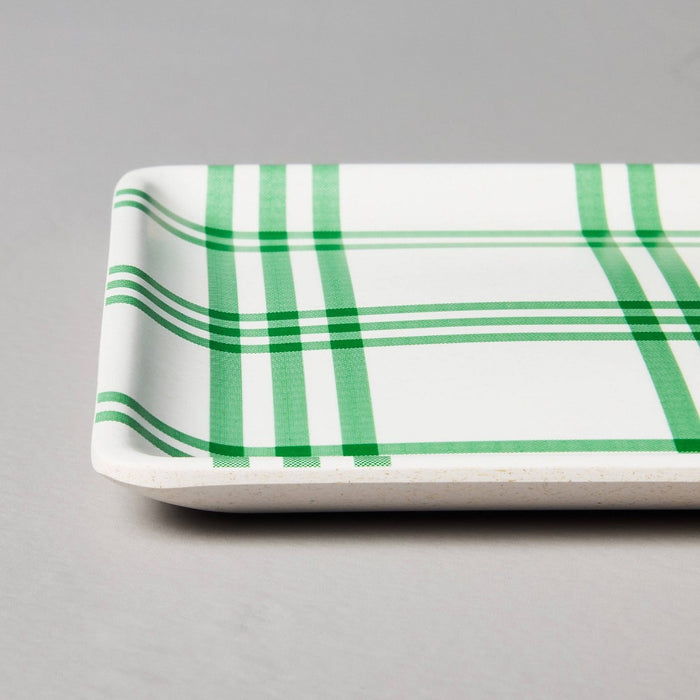 4pk Tri-Stripe Plaid Square Melamine Appetizer Plates Cream/Light Blue/Green - Hearth & Hand with Magnolia