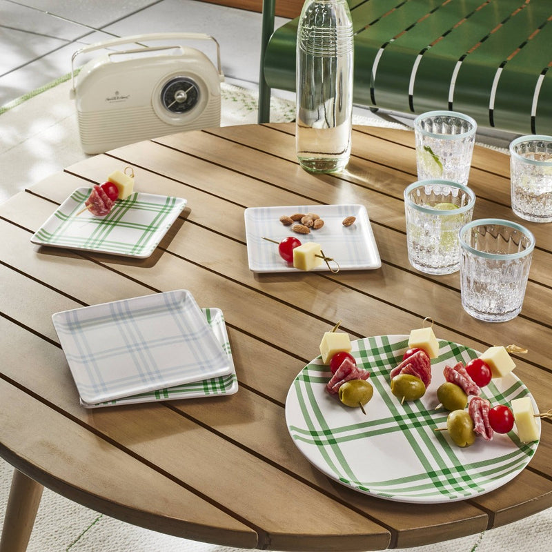 4pk Tri-Stripe Plaid Square Melamine Appetizer Plates Cream/Light Blue/Green - Hearth & Hand with Magnolia