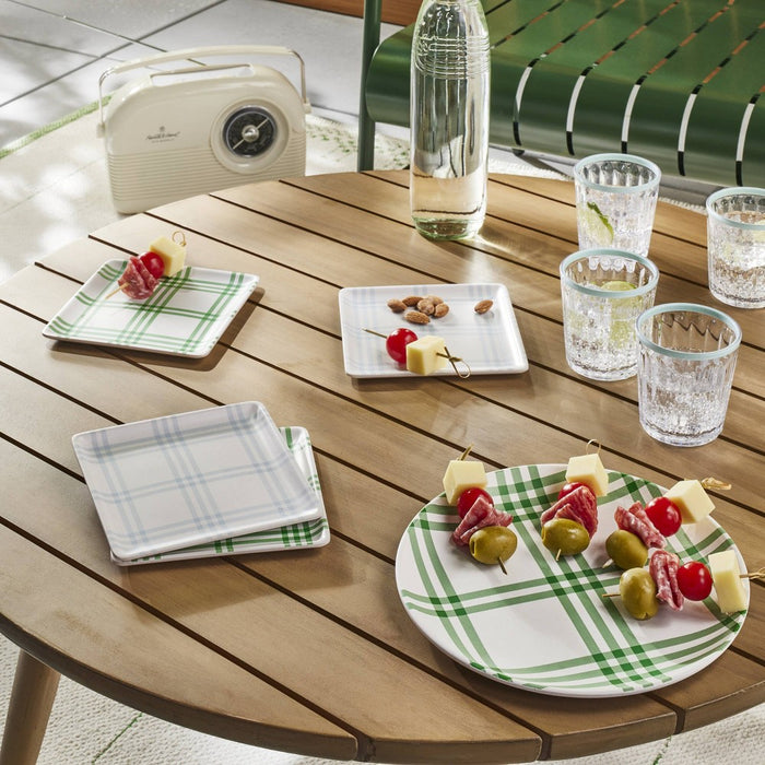 4pk Tri-Stripe Plaid Square Melamine Appetizer Plates Cream/Light Blue/Green - Hearth & Hand with Magnolia