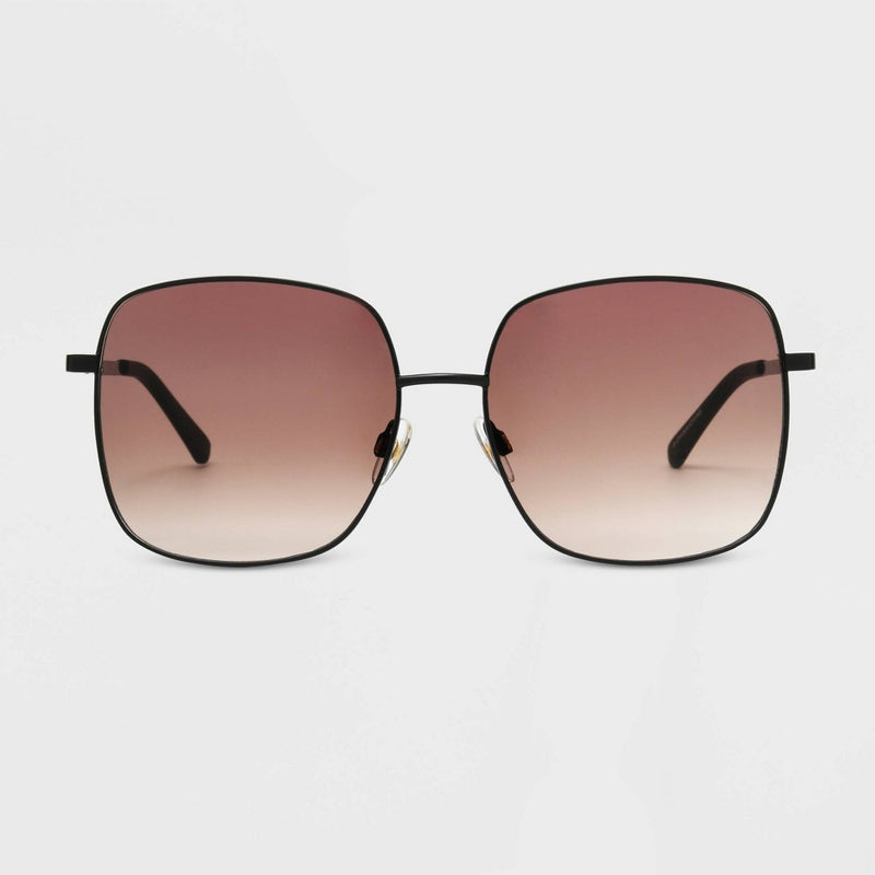 Women's Satin Plastic/Metal Square Sunglasses with Gradient Lenses - Universal Thread Black