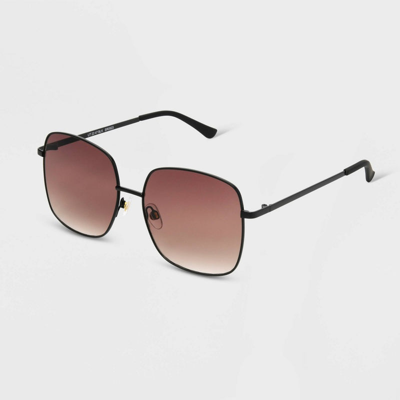 Women's Satin Plastic/Metal Square Sunglasses with Gradient Lenses - Universal Thread Black