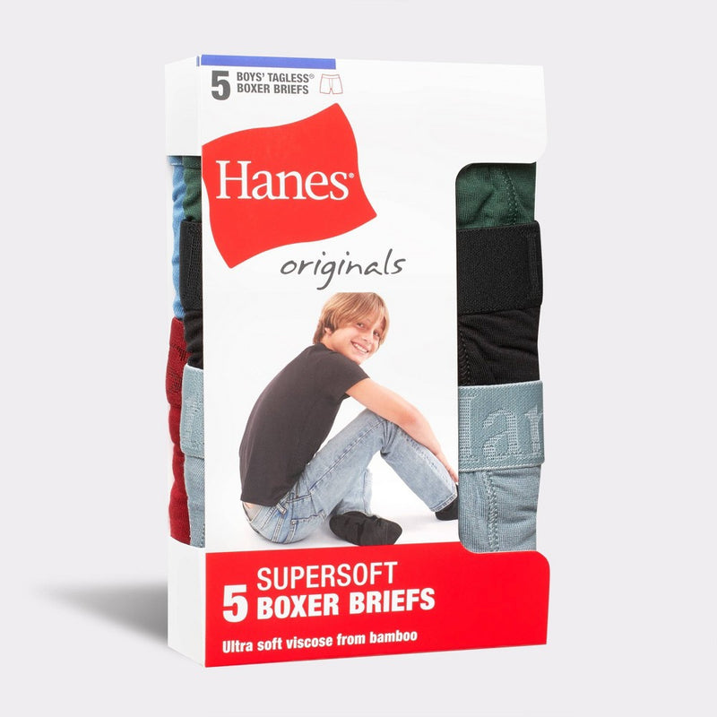 Hanes Originals Boys' 5pk SuperSoft Boxer Briefs M