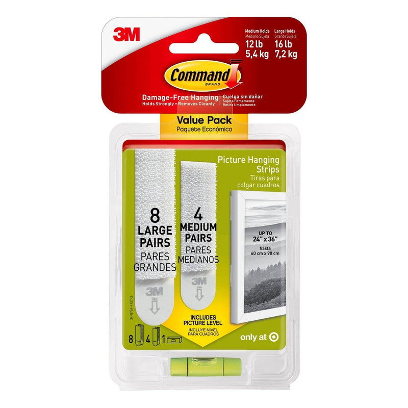 Command 4 Sets of Medium/8 Sets of Large And Medium Sized Picture Hanging Strips White