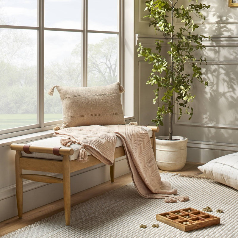 Textured Stripe Dobby Throw Blanket with Corner Tassels Blush - Hearth & Hand with Magnolia