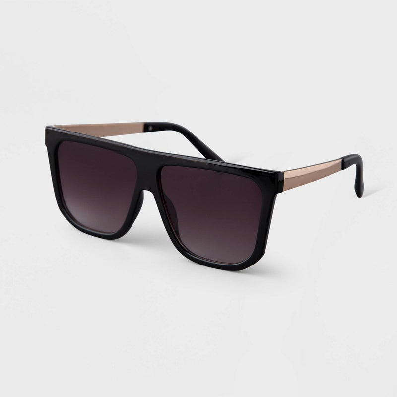 Women's Plastic Shield Sunglasses - A New Day Black