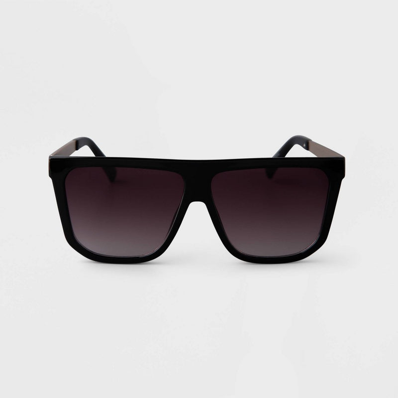 Women's Plastic Shield Sunglasses - A New Day Black