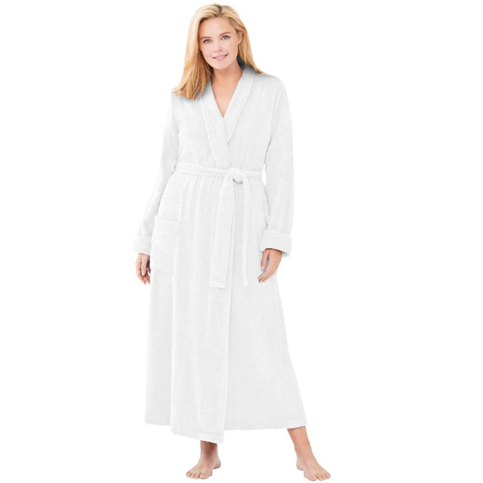 Dreams & Co. Women's Plus Size Long Terry Robe - 3X, White