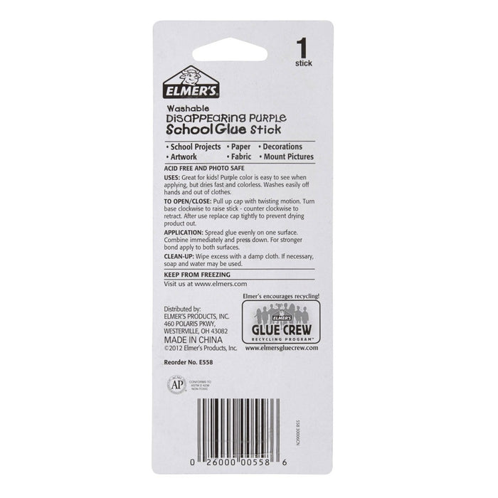Elmer's 1.4oz Washable School Glue Stick - Disappearing Purple
