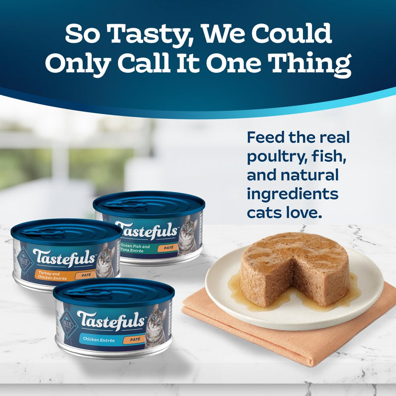 Blue Buffalo Tastefuls Natural Pate Wet Cat Food Variety Pack Chicken, Turkey & Chicken and Seafood & Tuna - 5.5oz/12ct