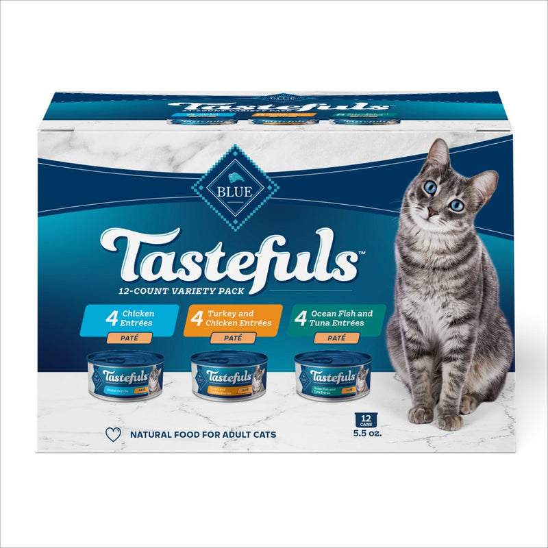 Blue Buffalo Tastefuls Natural Pate Wet Cat Food Variety Pack Chicken, Turkey & Chicken and Seafood & Tuna - 5.5oz/12ct