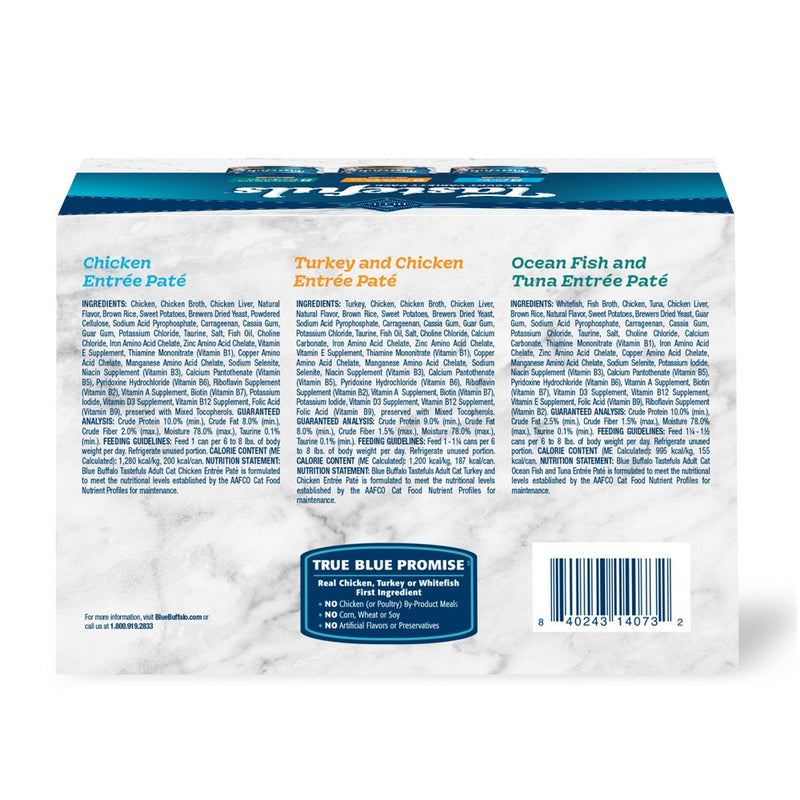 Blue Buffalo Tastefuls Natural Pate Wet Cat Food Variety Pack Chicken, Turkey & Chicken and Seafood & Tuna - 5.5oz/12ct