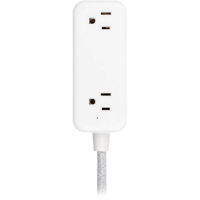 GE 2-Outlet Extension Cord 2 USB-A 1 USB-C 12W 6' Braided White/Gray