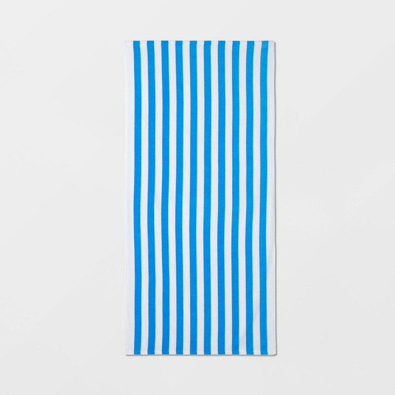 Striped Beach Towel Blue/White - Sun Squad