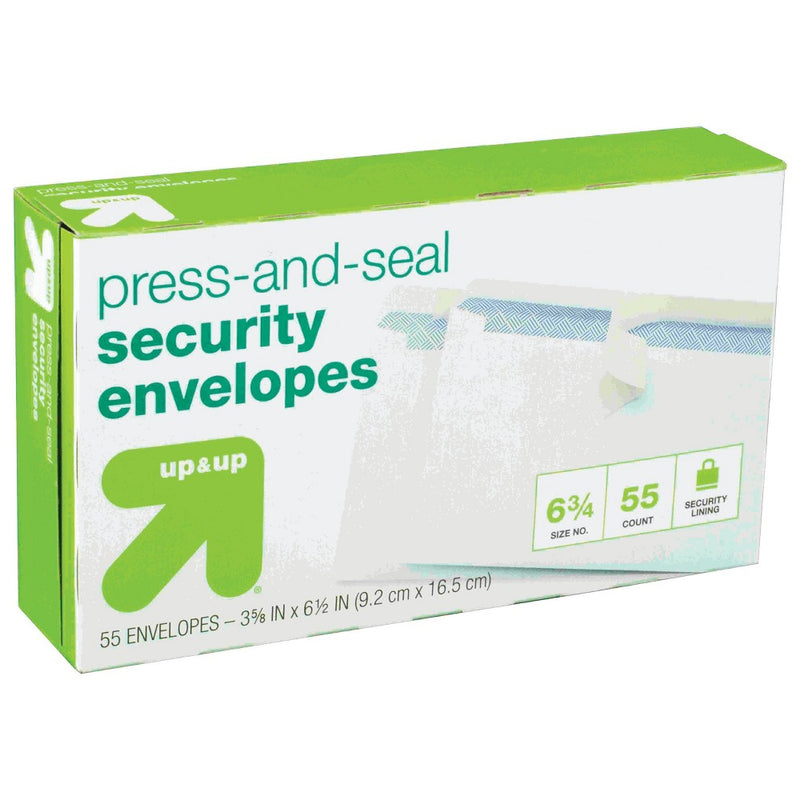 55ct Press and Seal Security Envelopes 3.5" x 6.5" White - up&up