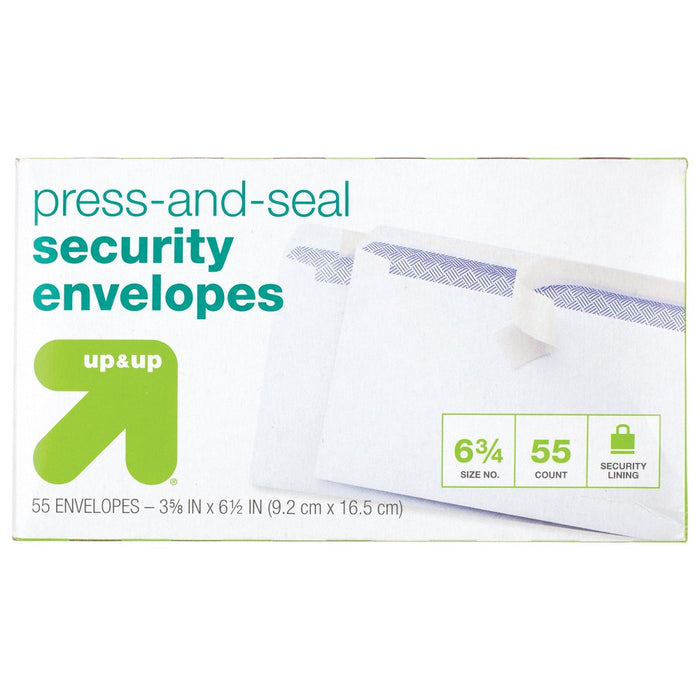 55ct Press and Seal Security Envelopes 3.5" x 6.5" White - up&up