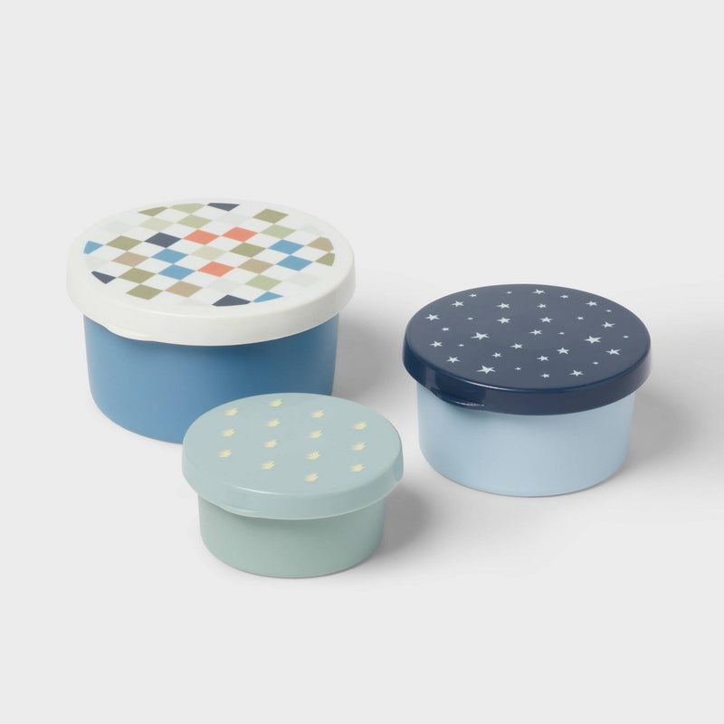 Kids' 3pk Checkered Single Wall Stainless Steel Round Snack boxes Blue - Pillowfort