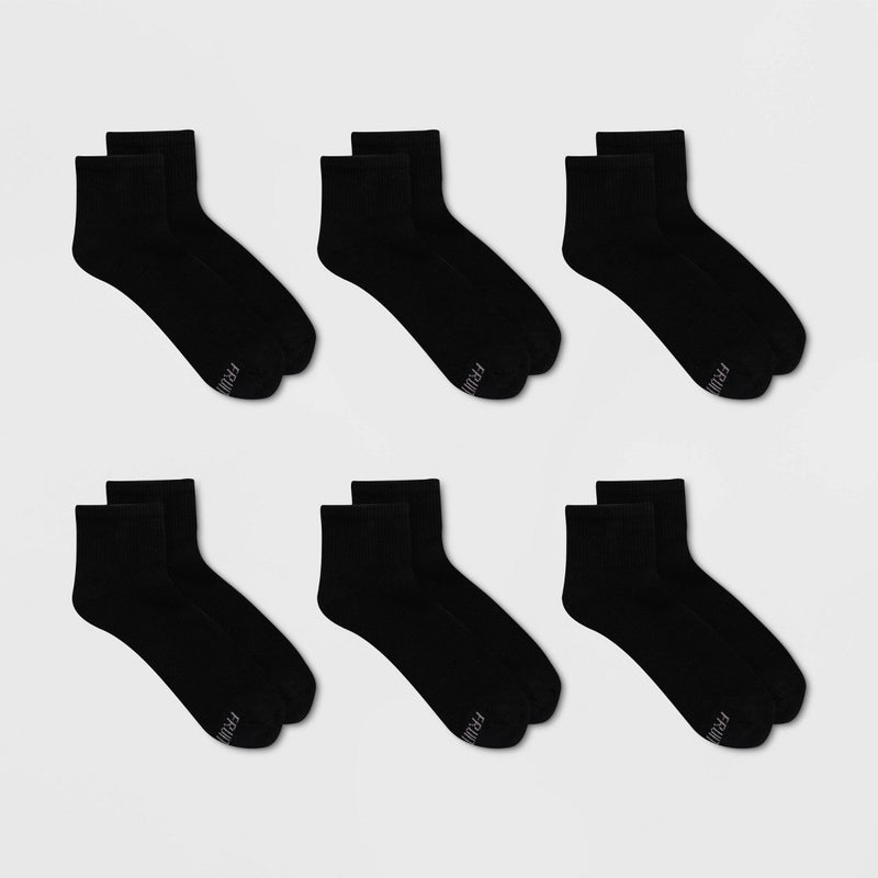 Fruit of the Loom Women's 6pk Ankle Athletic Socks - Black 8-12