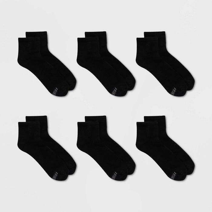 Fruit of the Loom Women's Extended Size Cushioned 6pk Ankle Athletic Socks - Black 8-12