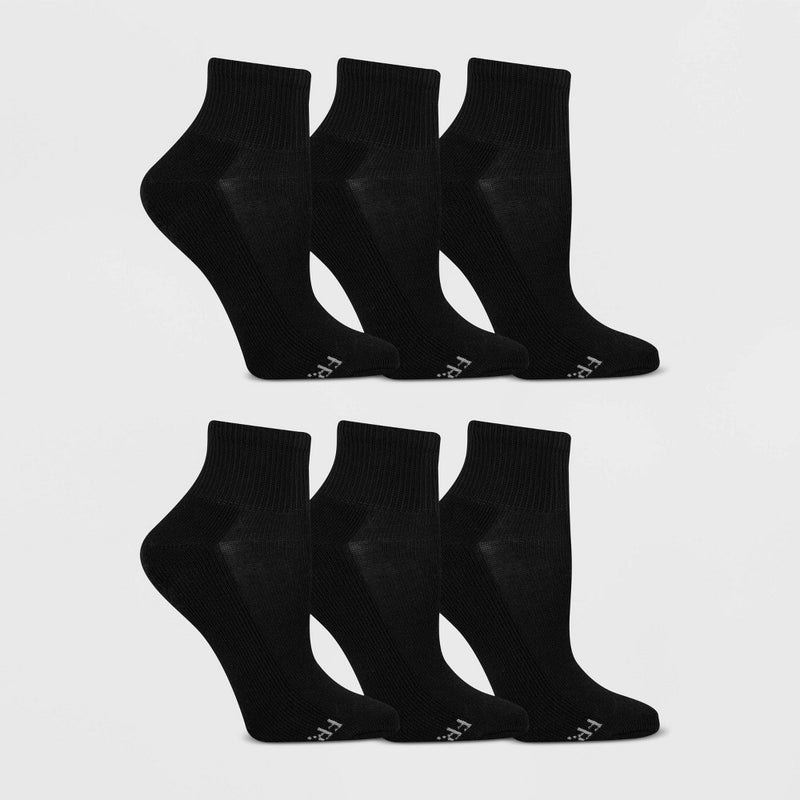 Fruit of the Loom Women's 6pk Ankle Athletic Socks - Black 8-12