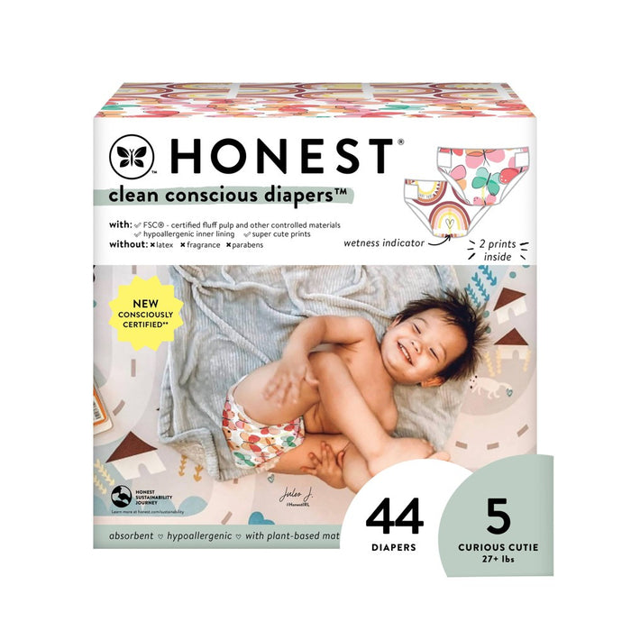 Honest Clean Conscious Disposable Diapers - Wingin' It & Catching Rainbows - Size 5 - 44ct